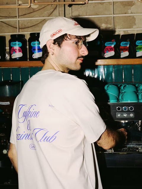 T-Shirt Caffeine And Laziness Club Niebieska