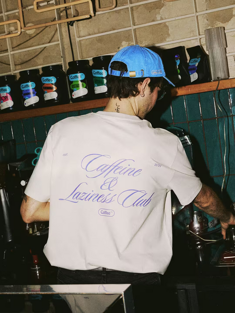 T-Shirt Caffeine And Laziness Club Niebieska